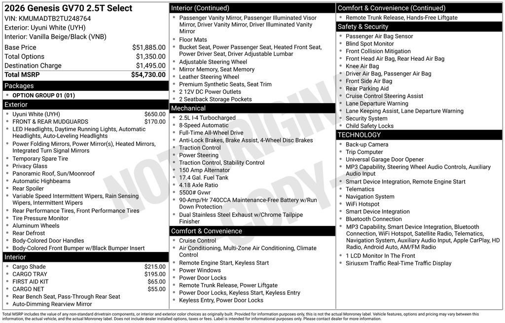 Certified Used 2026 White Genesis 2.5T Select image 12