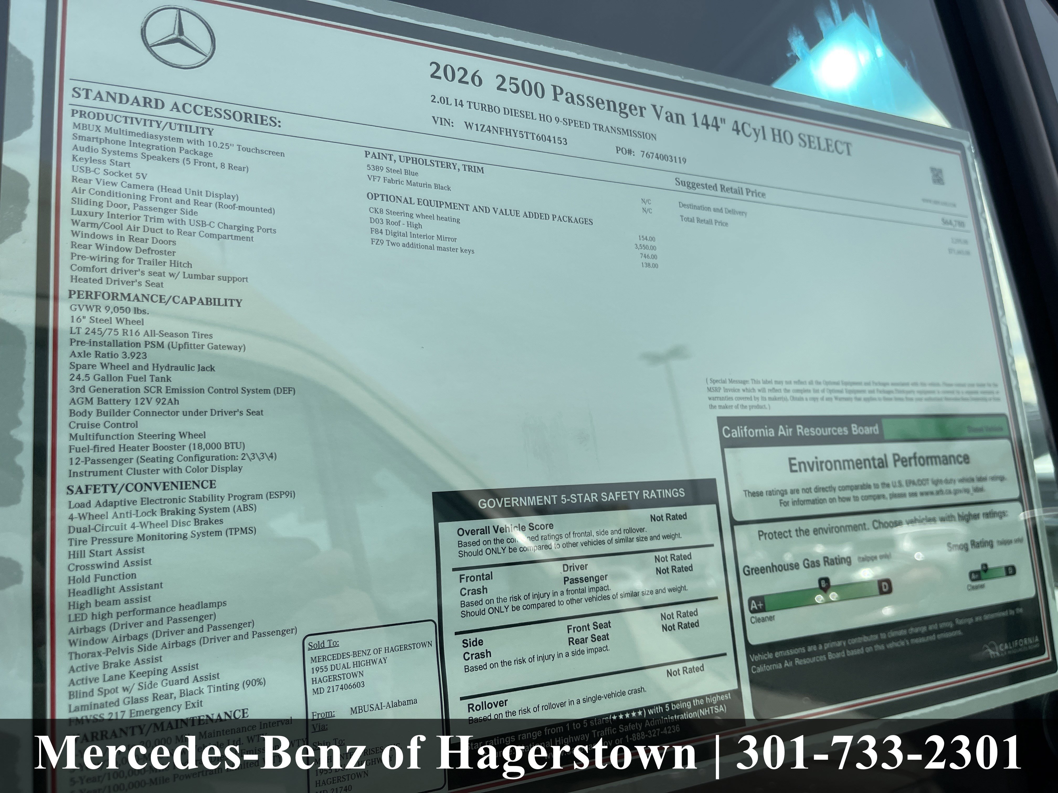 New 2026 Steel Blue Mercedes-Benz 2500 High Roof I4 Diesel HO 144 RWD image 19
