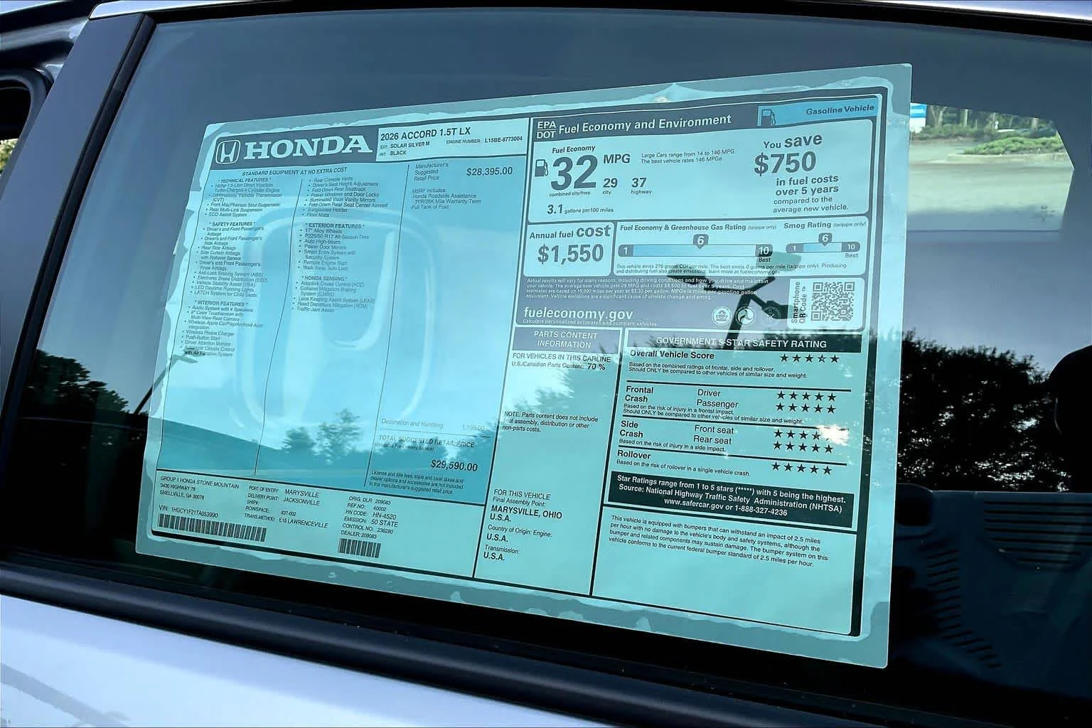 New 2026 Solar Silver Metallic Honda LX image 20