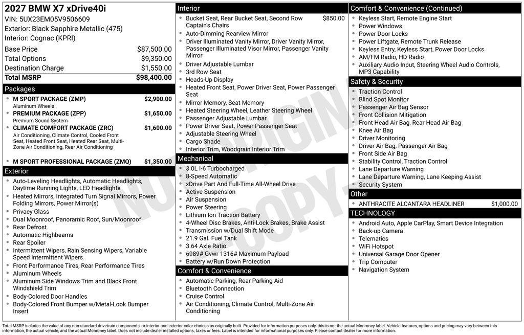 New 2027 Black Sapphire Metallic BMW xDrive40i image 6