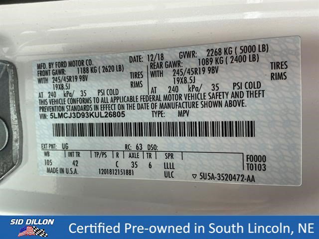 Certified Used 2019 White Platinum Metallic Tri-Coat Lincoln Reserve image 16