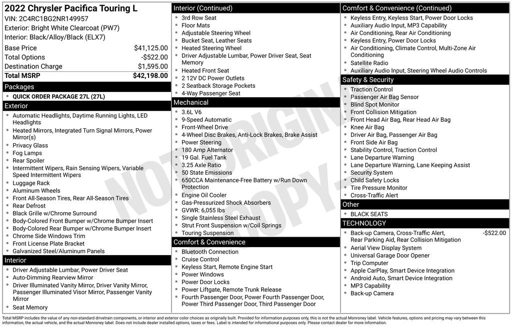 2022 Chrysler Pacifica Touring L's photo