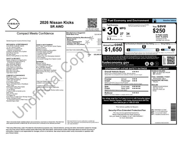 New 2026 Aspen White TriCoat / Super Black Two-tone Nissan SR image 10