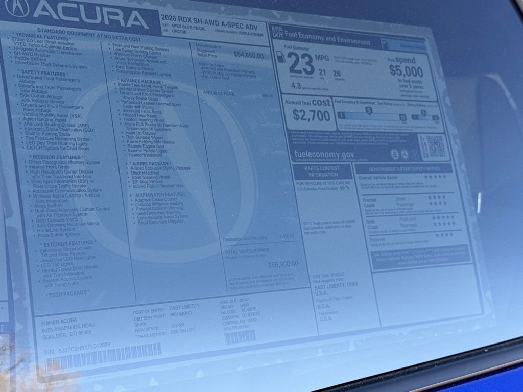 New 2026 Apex Blue Pearl Acura A-Spec Advance Package image 27