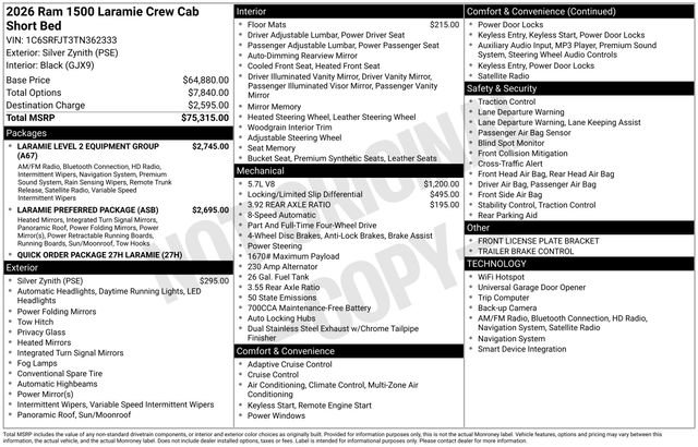 New 2026 Silver Zynith Exterior Paint RAM Laramie image 7