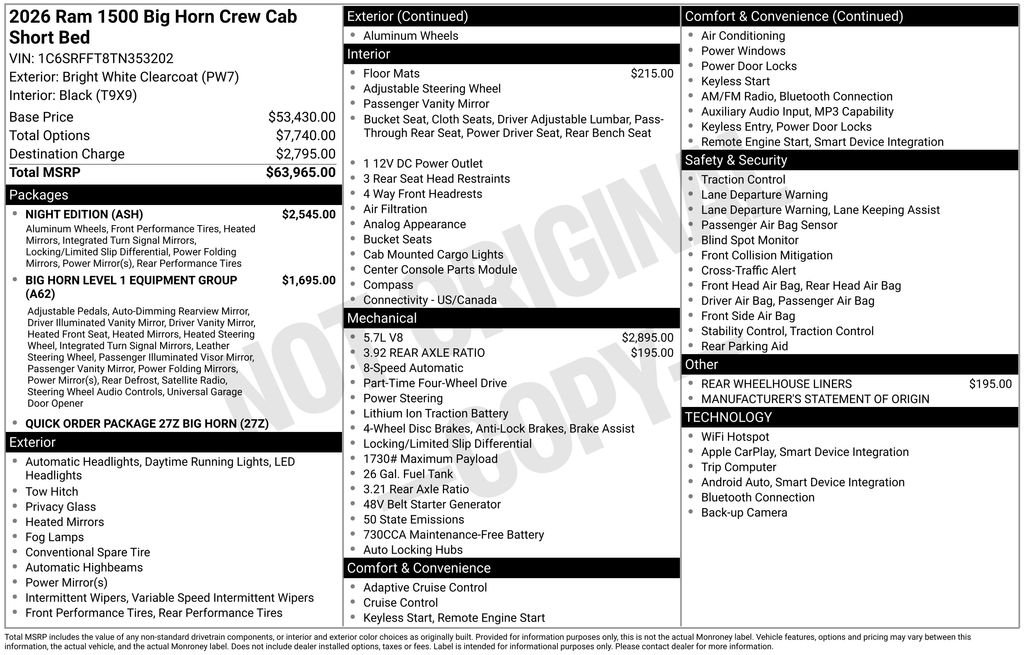 New 2026 Bright White Clear-Coat Exterior Paint RAM Big Horn/Lone Star image 29