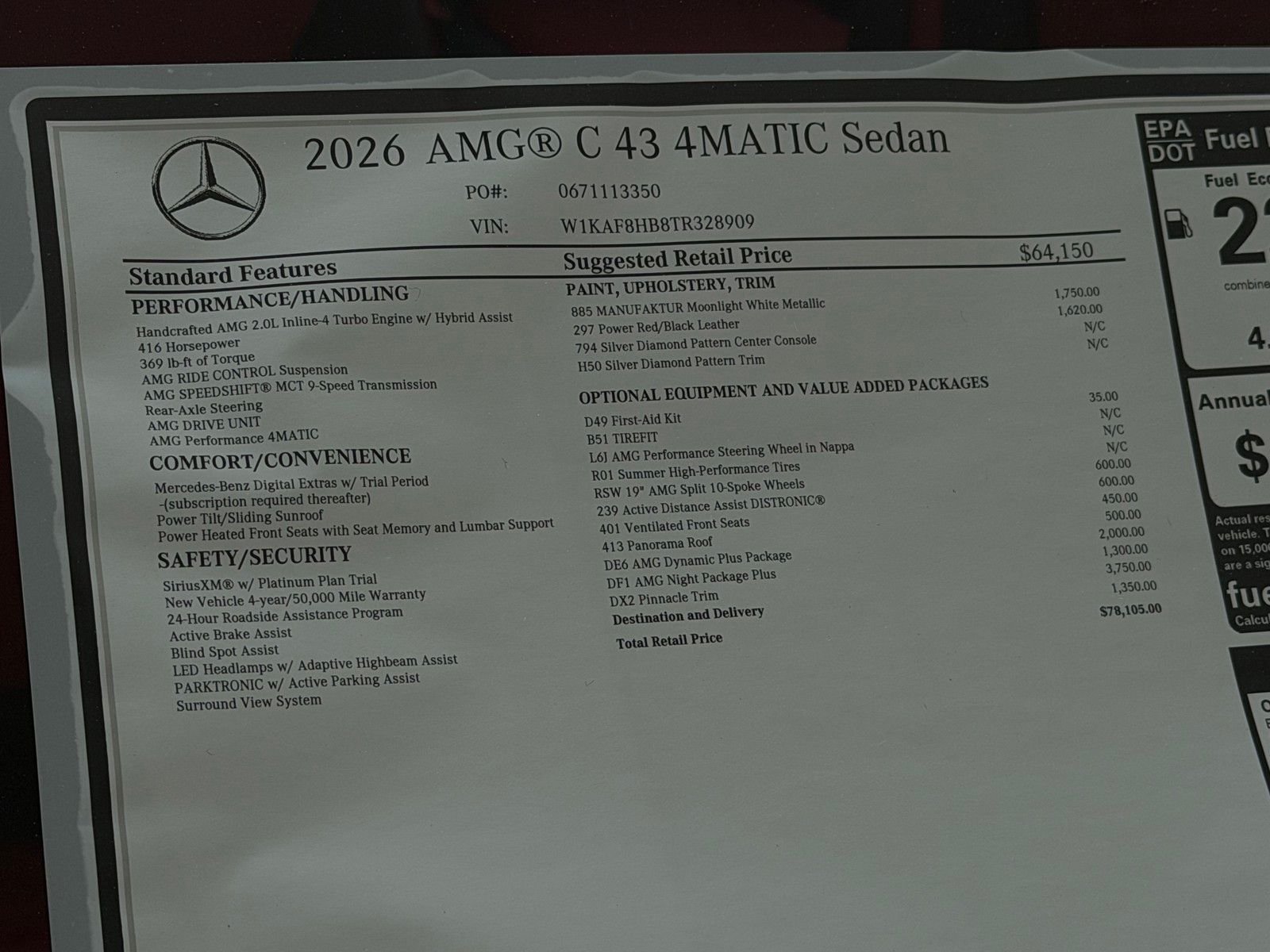 New 2026 MANUFAKTUR Moonlight White Metallic Mercedes-Benz AMG® C 43 4MATIC® Sedan image 22