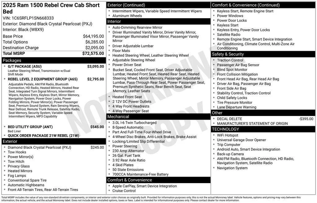 Used 2025 Diamond Black Crystal Pearlcoat Ram Rebel image 2