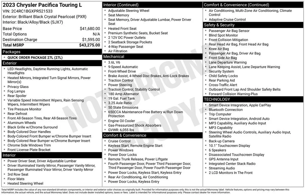 Certified Used 2023 Black Chrysler Touring L image 7