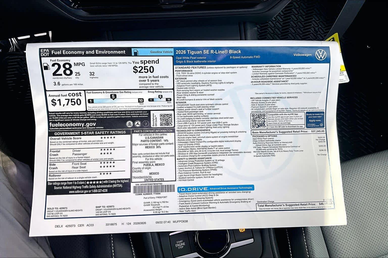 New 2026 Opal White Pear Volkswagen 2.0T SE R-Line Black image 21