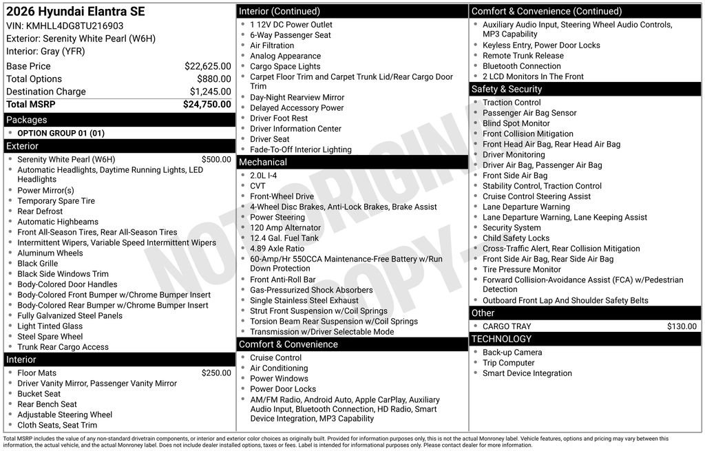 New 2026 White Hyundai SE image 2