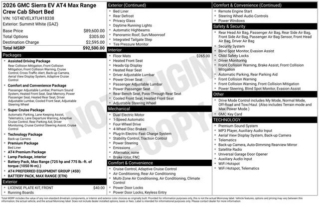 New 2026 Summit White GMC AT4 Max Range image 25