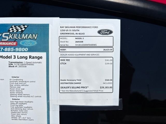 Used 2021 Tesla Model 3 Base with VIN 5YJ3E1EB4MF848985 for sale in Greenwood, IN