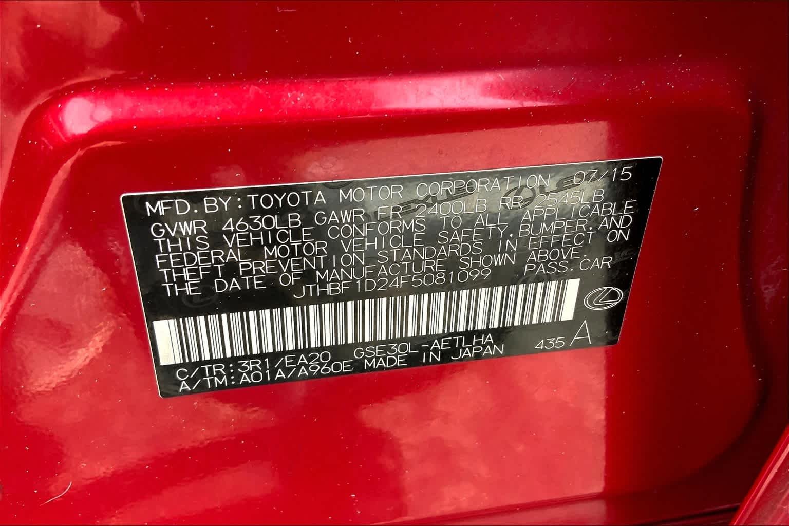 Used 2015 Matador Red Mica Lexus  image 36