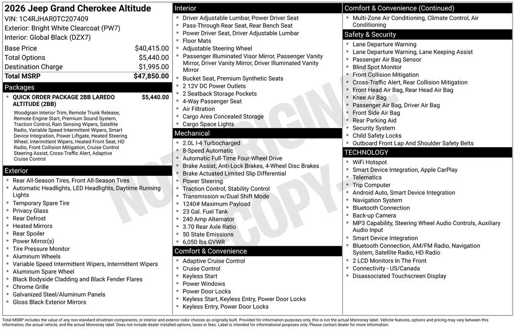 New 2026 Bright White Clear-Coat Exterior Paint Jeep Altitude image 22