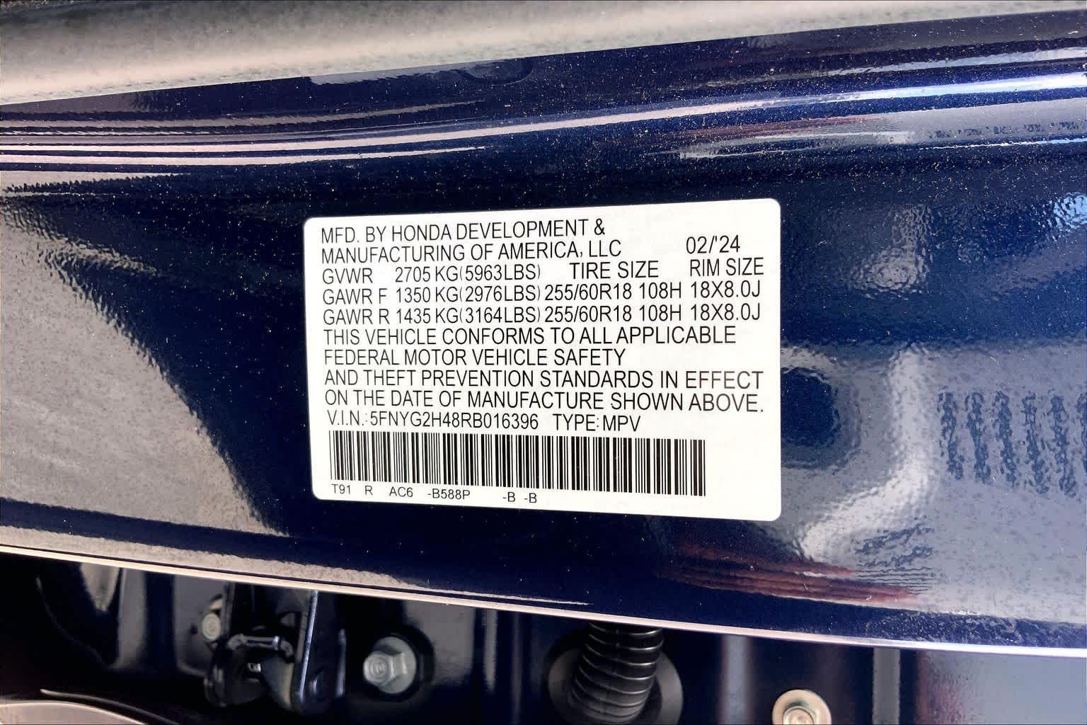 Used 2024 Obsidian Blue Pearl Honda EX-L 8 Passenger image 36