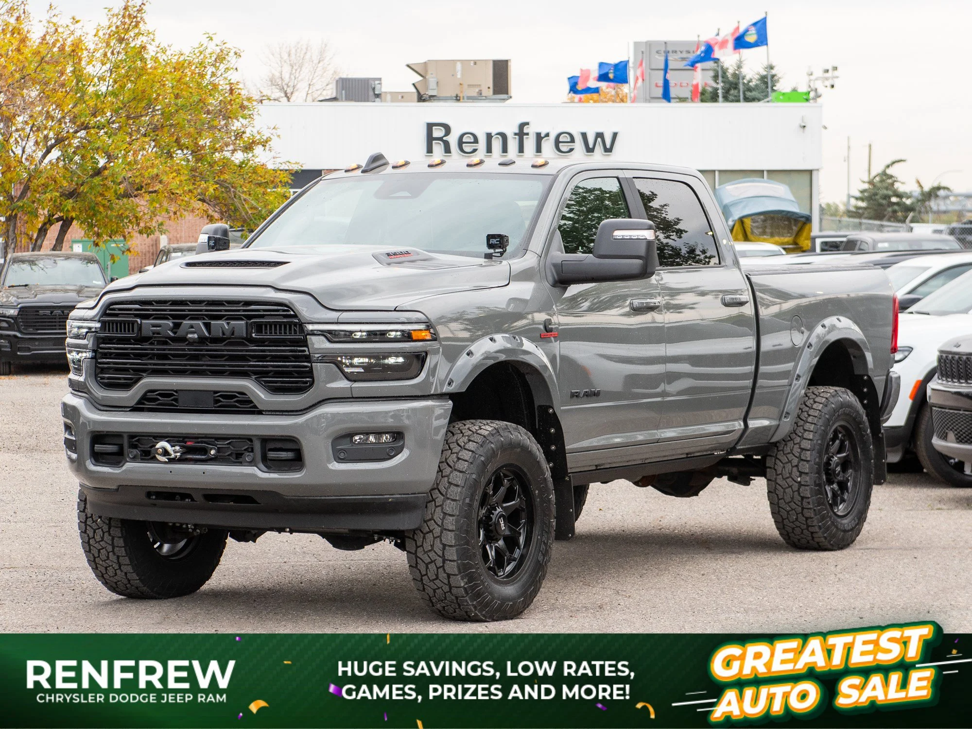 New 2026 Grey RAM Laramie Night* Crew Cab 4x4, 5 Inch Lift, 37 Inch Toyos, Winch, Pwr Running Boards image 1