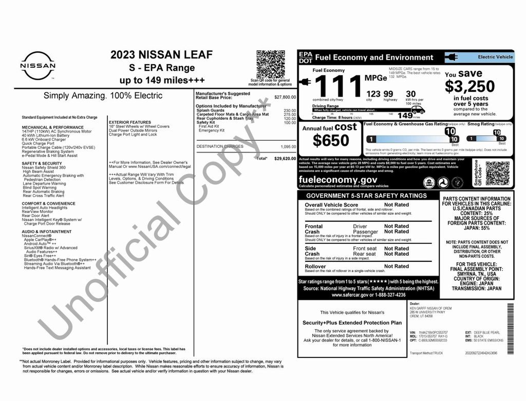 Used 2023 Nissan Leaf S with VIN 1N4AZ1BV0PC553707 for sale in Phoenix, AZ