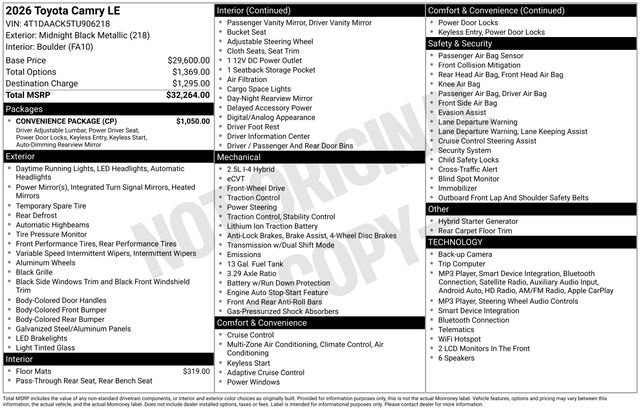 New 2026 Midnight Black Metallic Toyota  LE image 32