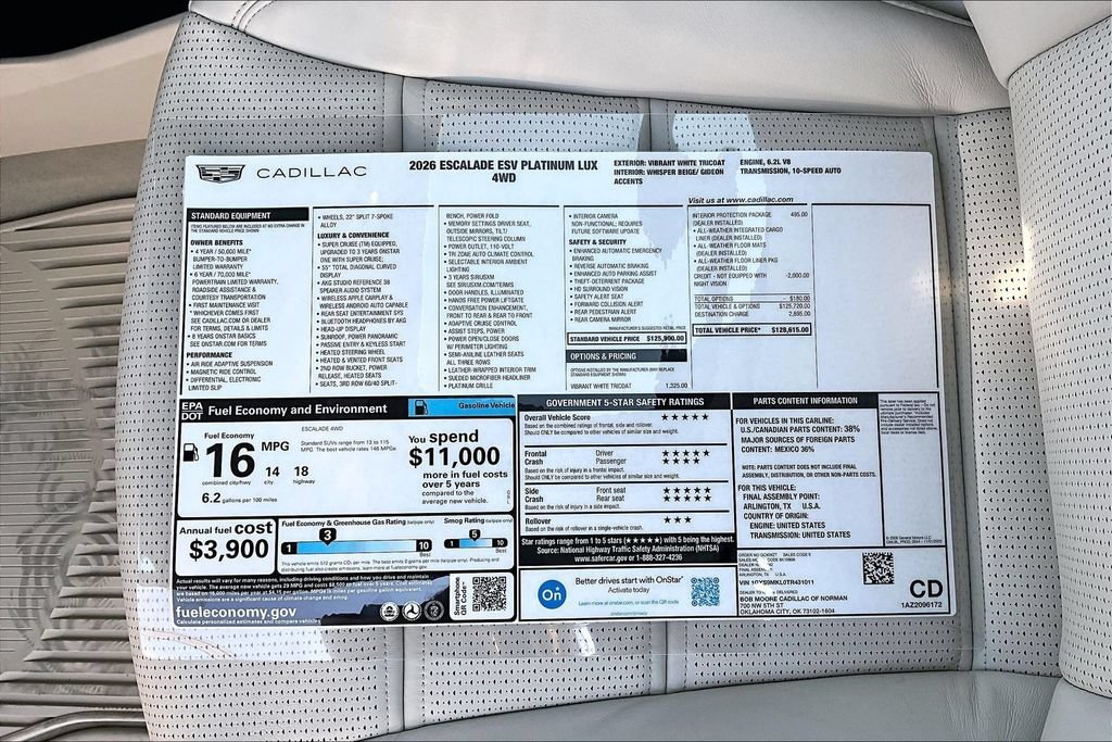 New 2026 Vibrant White Tricoat Cadillac Platinum Luxury image 14