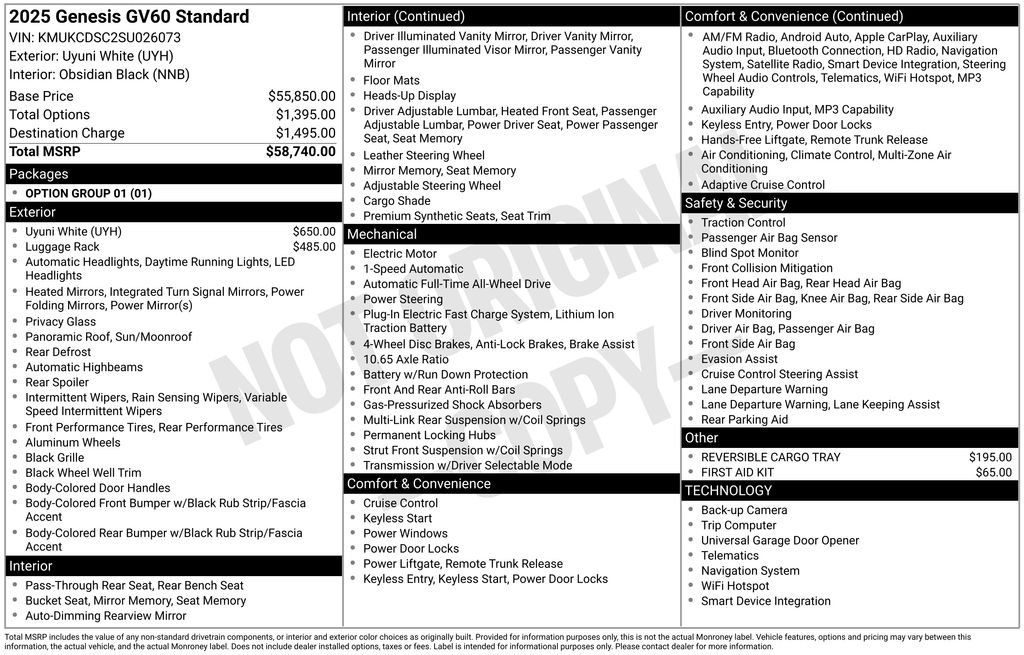 Used 2025 GENESIS GV60 Standard with VIN KMUKCDSC2SU026073 for sale in Highland Park, IL