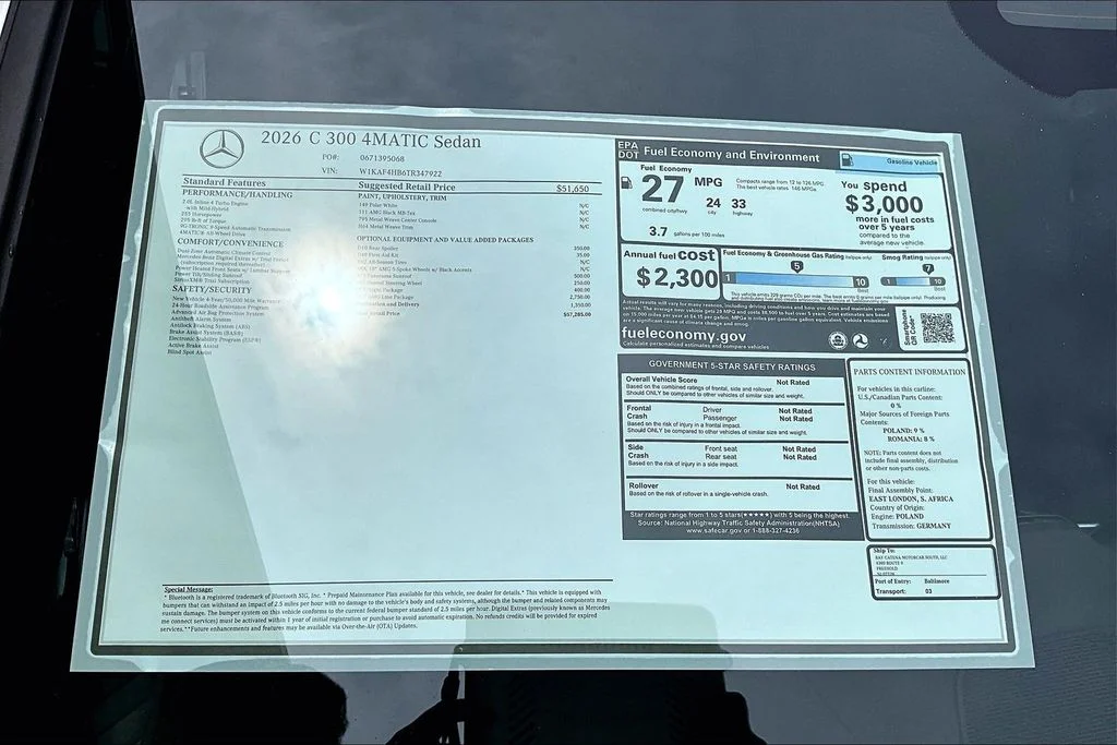 New 2026 White Mercedes-Benz C 300 image 14