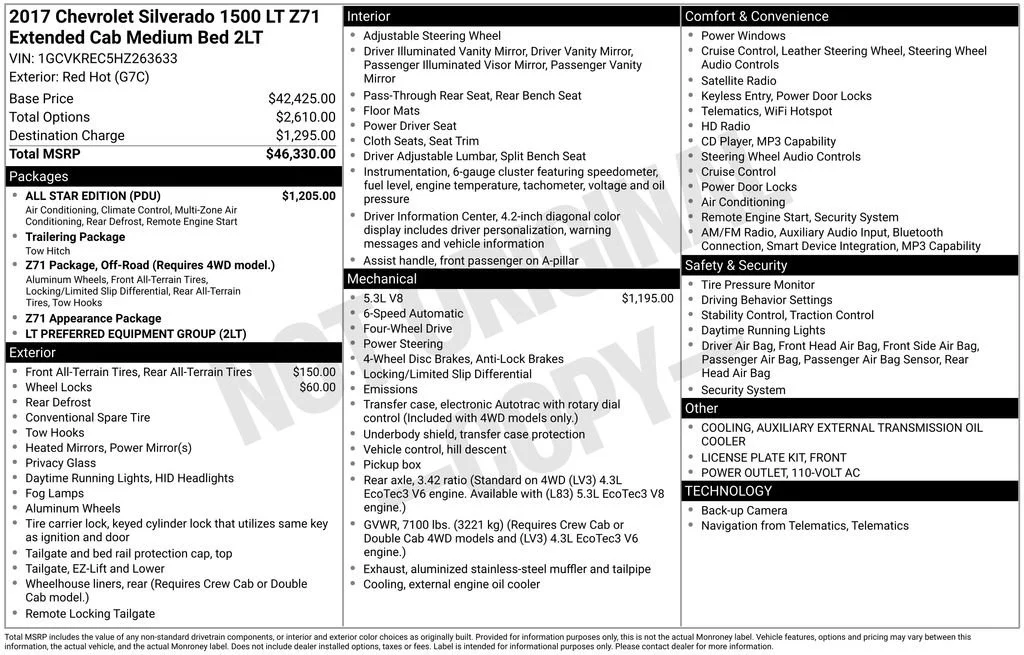 Certified 2017 Chevrolet Silverado 1500 LT Z71 with VIN 1GCVKREC5HZ263633 for sale in Orfordville, WI