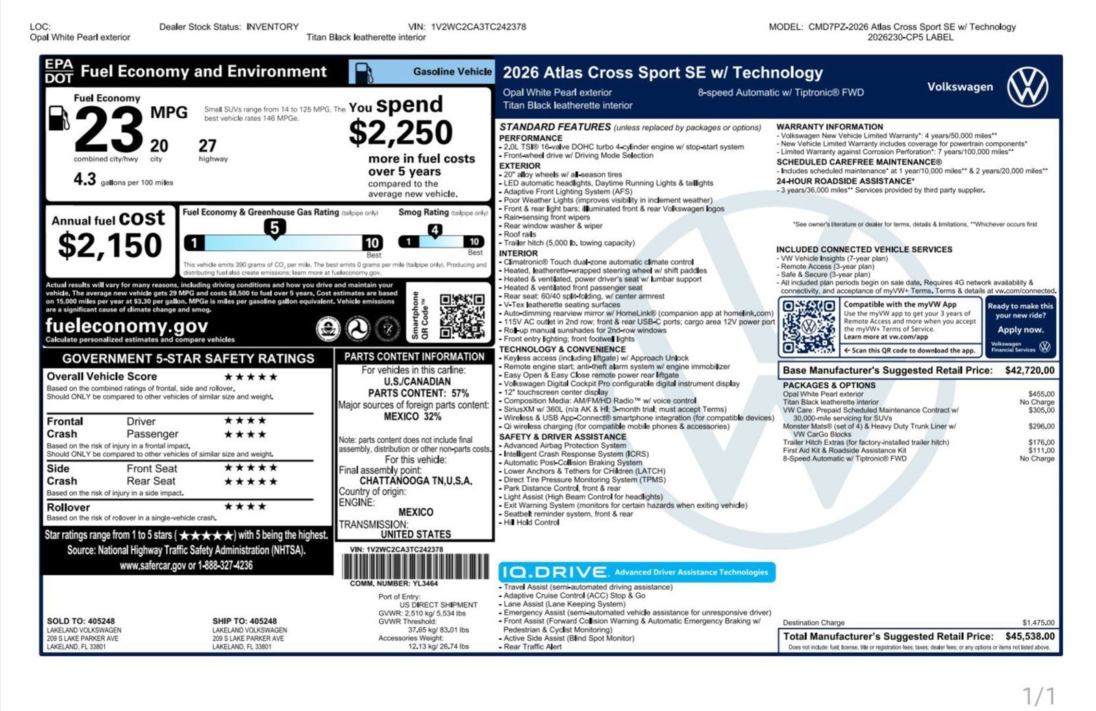 New 2026 Opal White Pearl Volkswagen 2.0T SE W/TECHNOLOGY image 4