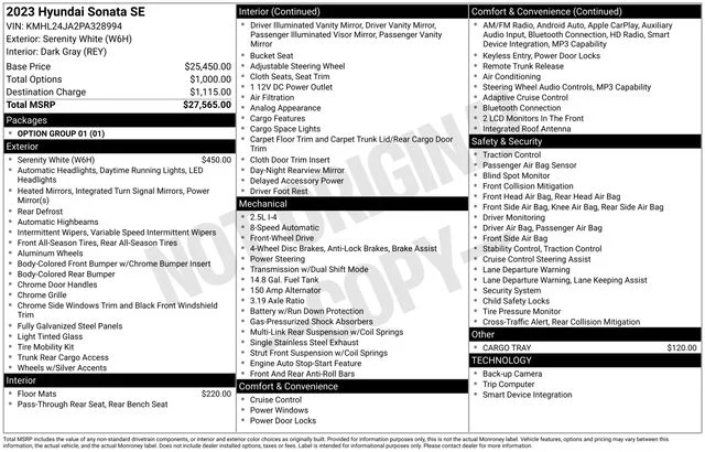 Used 2023 White Hyundai SE image 7