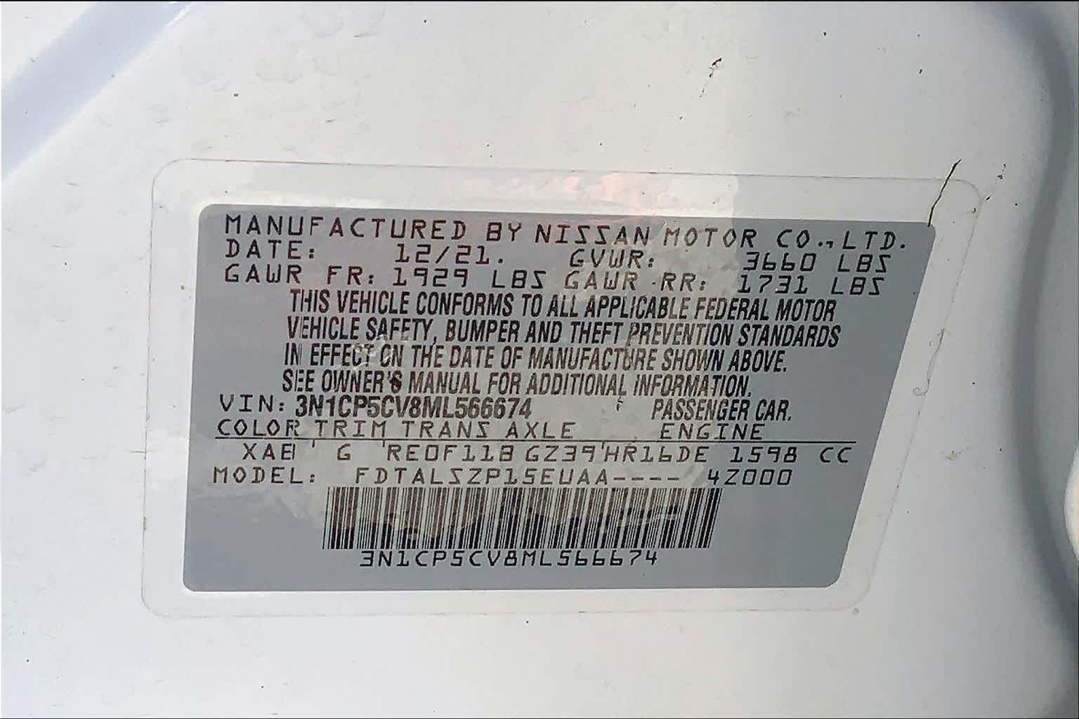 Used 2021 Aspen White/Super Black Nissan SV image 36