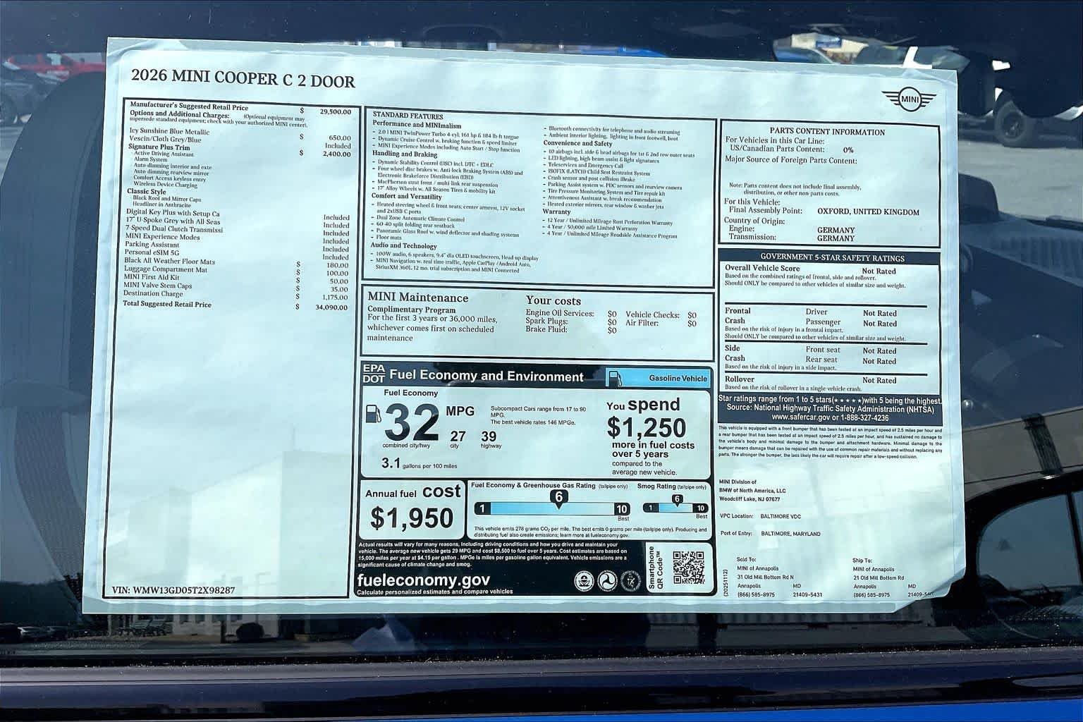 Used 2026 Icy Sunshine Blue Metallic MINI Cooper image 19