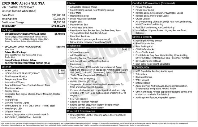Used 2020 Summit White GMC SLE image 40