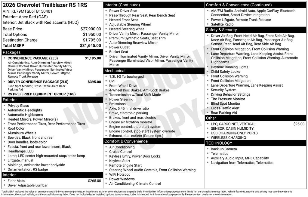 New 2026 Apex Red Chevrolet RS image 5