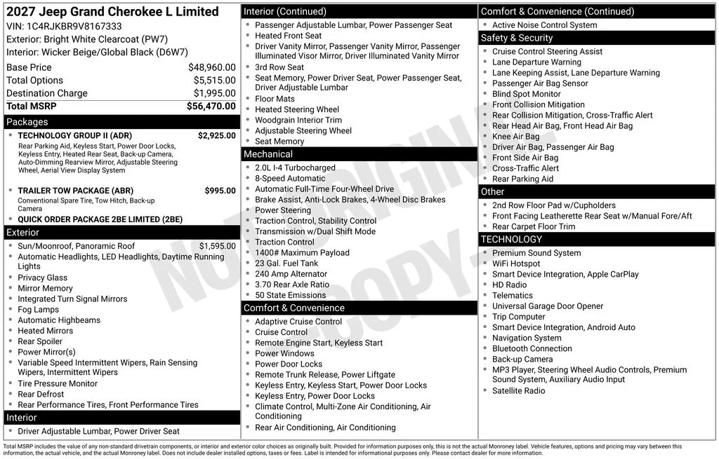 New 2027 Bright White Clearcoat Jeep Limited image 2