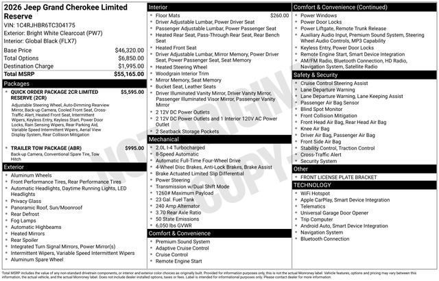 New 2026 Bright White Clear-Coat Exterior Paint Jeep Limited Reserve image 6
