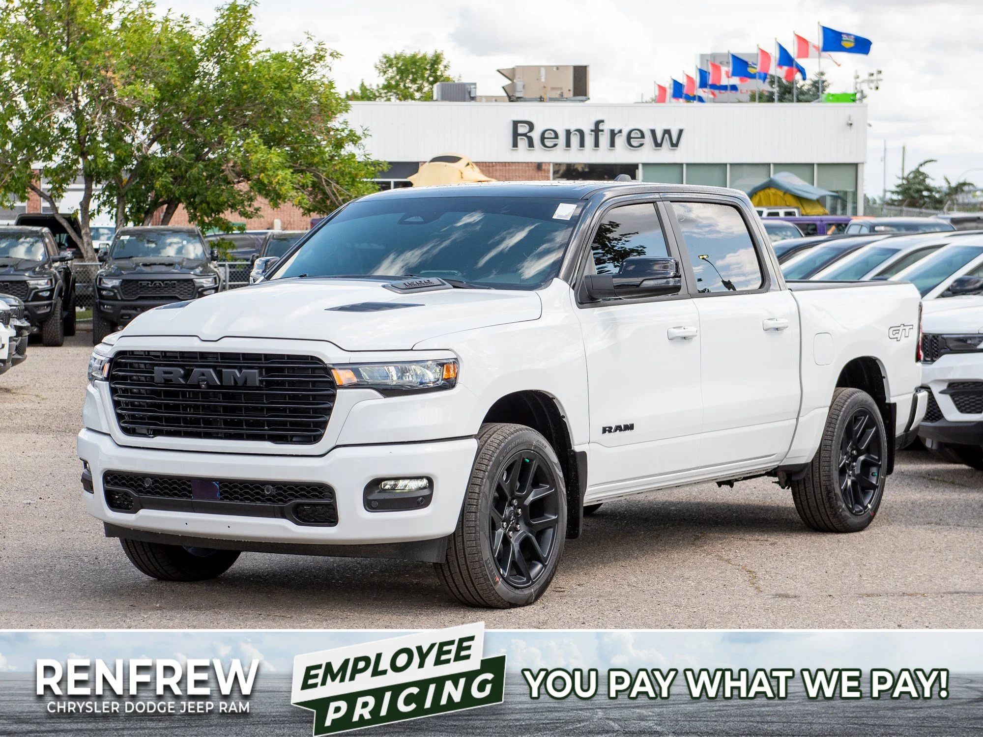 New 2026 White RAM Sport GT* Crew Cab 4x4, Level 1 Equip Group, Harman/Kardon, 3.92 Rear Axle image 1