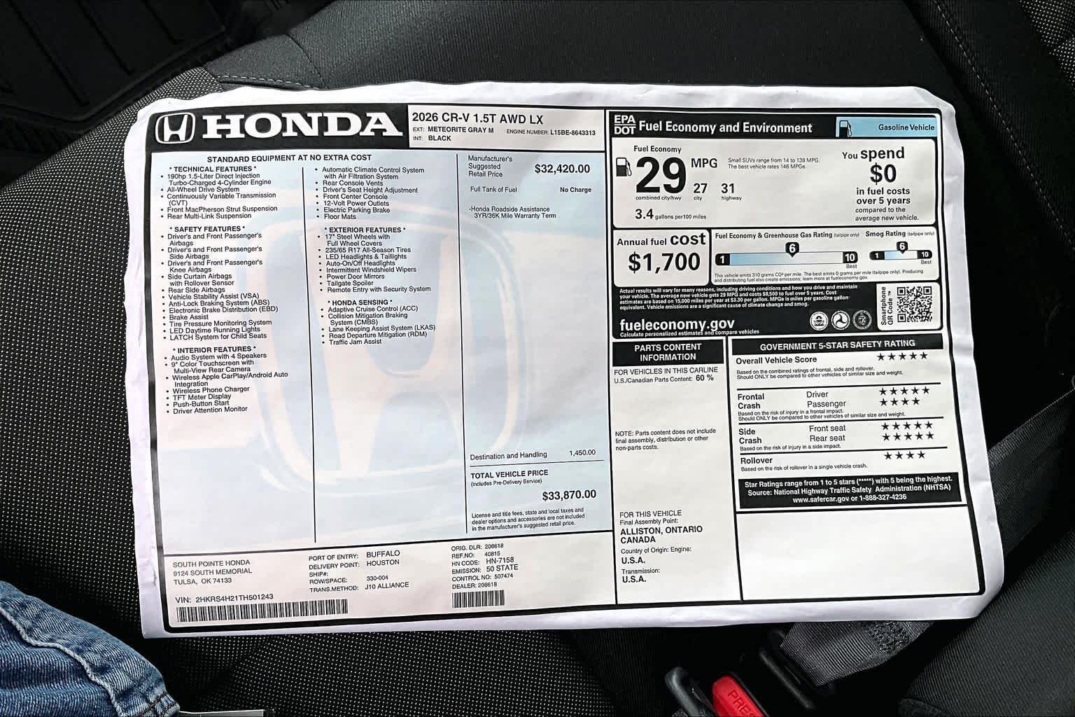New 2026 Meteorite Gray Metallic Honda LX image 21