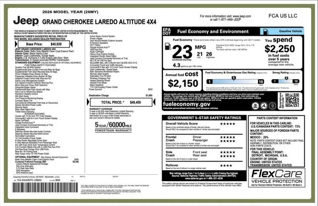 New 2026 Baltic Gray Metallic Clear-Coat Exterior Paint Jeep Laredo image 2