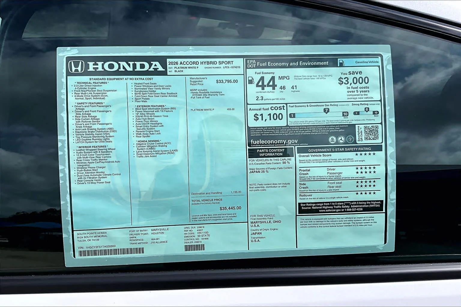 Certified Used 2026 Platinum White Pearl Honda Sport image 22