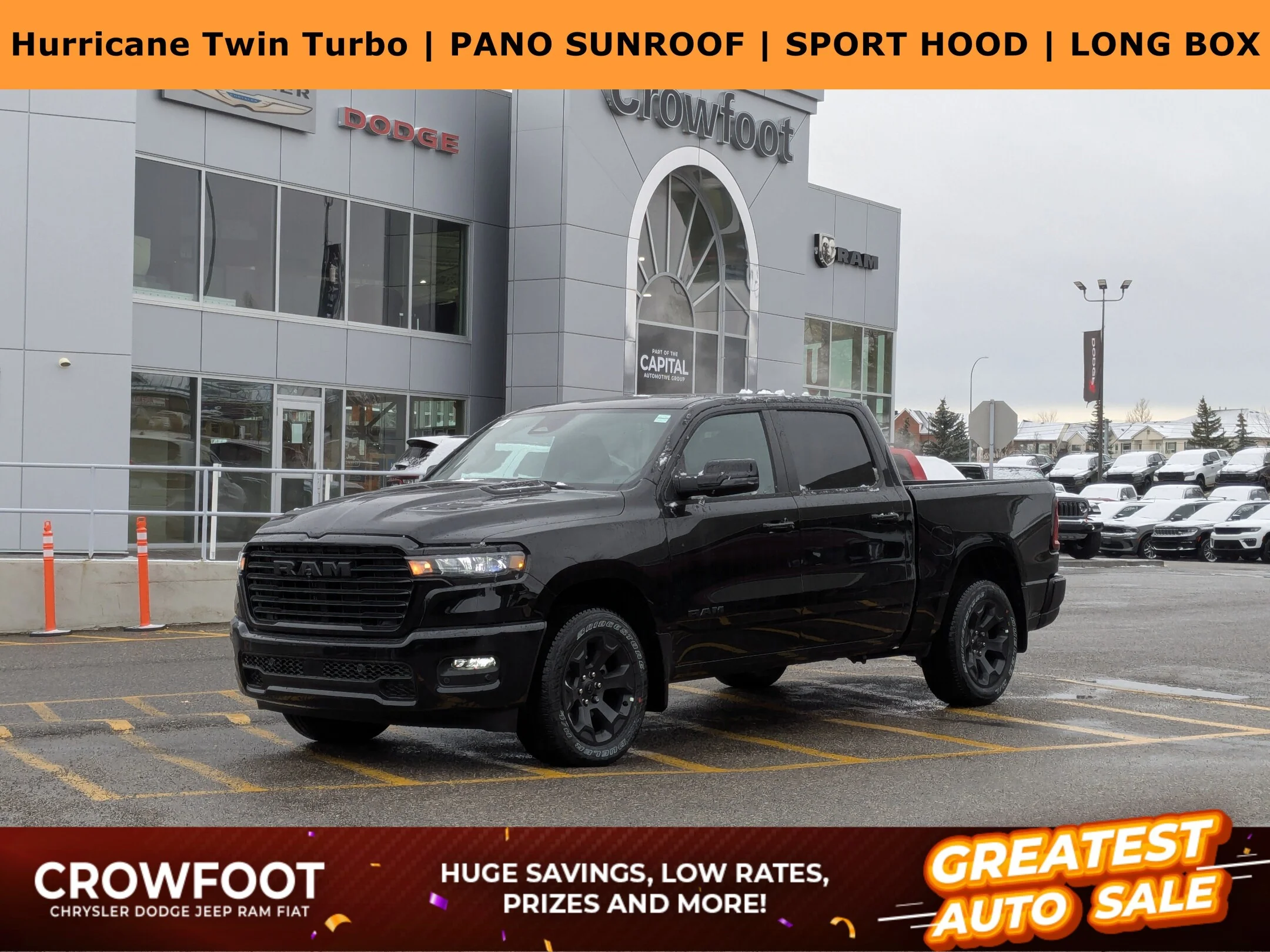 New 2026 Black RAM Sport - - Pano Sunroof - Sport Perf Hood - Anti-Spin Rear Axle - Trailer Brake Control & More! image 1