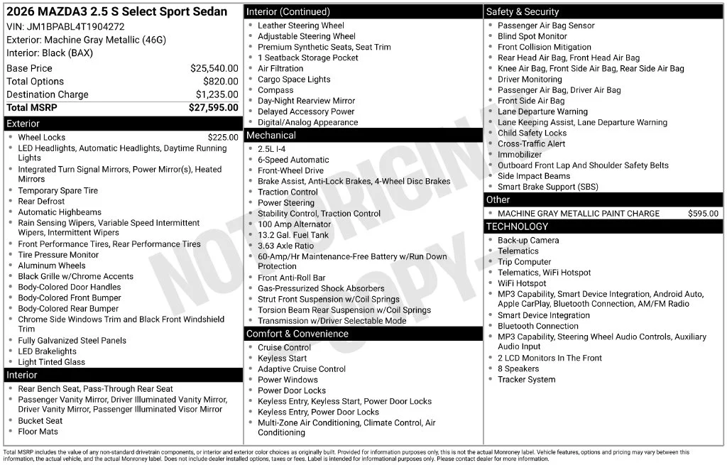New 2026 Machine Gray Metallic Mazda 2.5 S Select Sport image 2