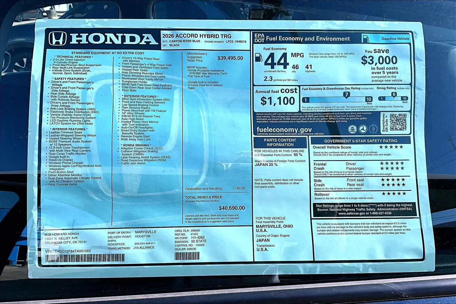New 2026 Canyon River Blue Metallic Honda Touring image 19