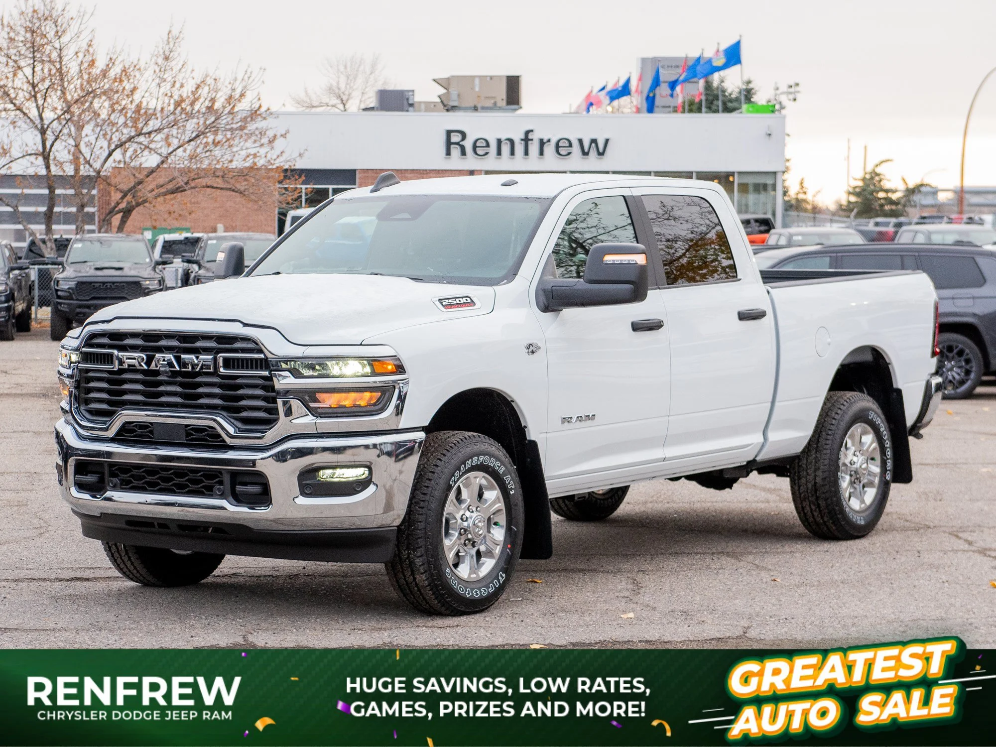 New 2027 White RAM Big Horn* Crew Cab 4x4, 6.4L HEMI V8, Heated Seats/Wheel, Remote Start image 1