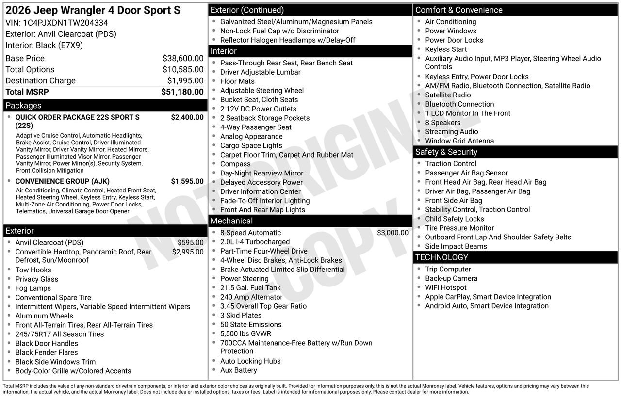 New 2026 Anvil Clear-Coat Exterior Paint Jeep Sport S image 28
