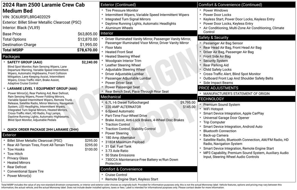 Used 2024 Billet Silver Metallic Ram Laramie level 1 w/safety group & cummins 6.7l diesel image 9