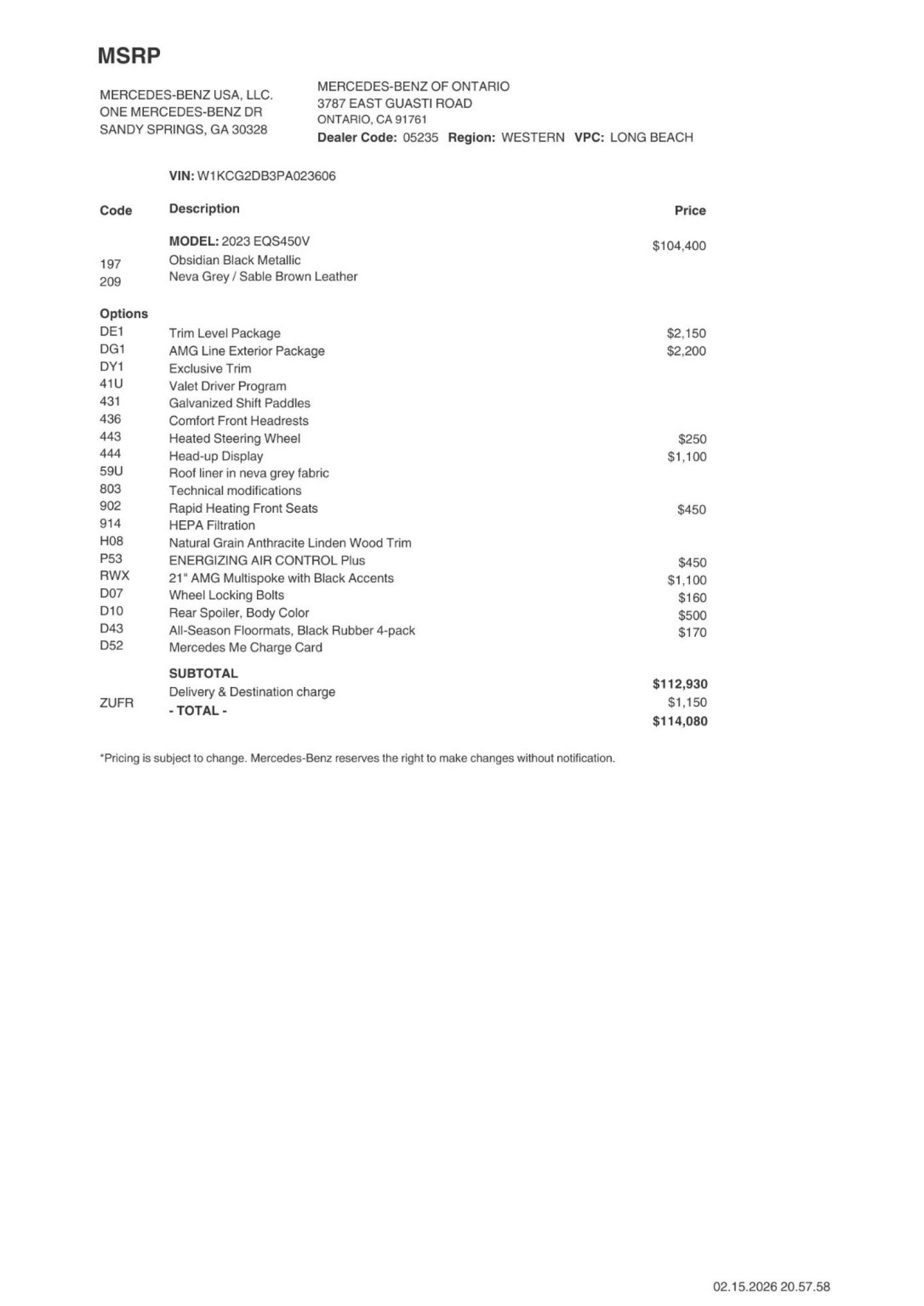 Certified 2023 Mercedes-Benz EQS Base with VIN W1KCG2DB3PA023606 for sale in Ontario, CA