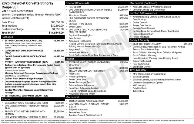 Used 2025 Yellow Chevrolet Stingray image 47