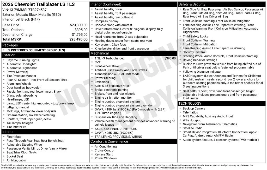 New 2026 Mosaic Black Metallic Chevrolet LS image 17