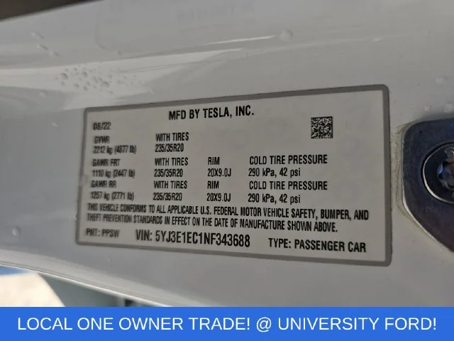 Used 2022 White Tesla Performance image 35