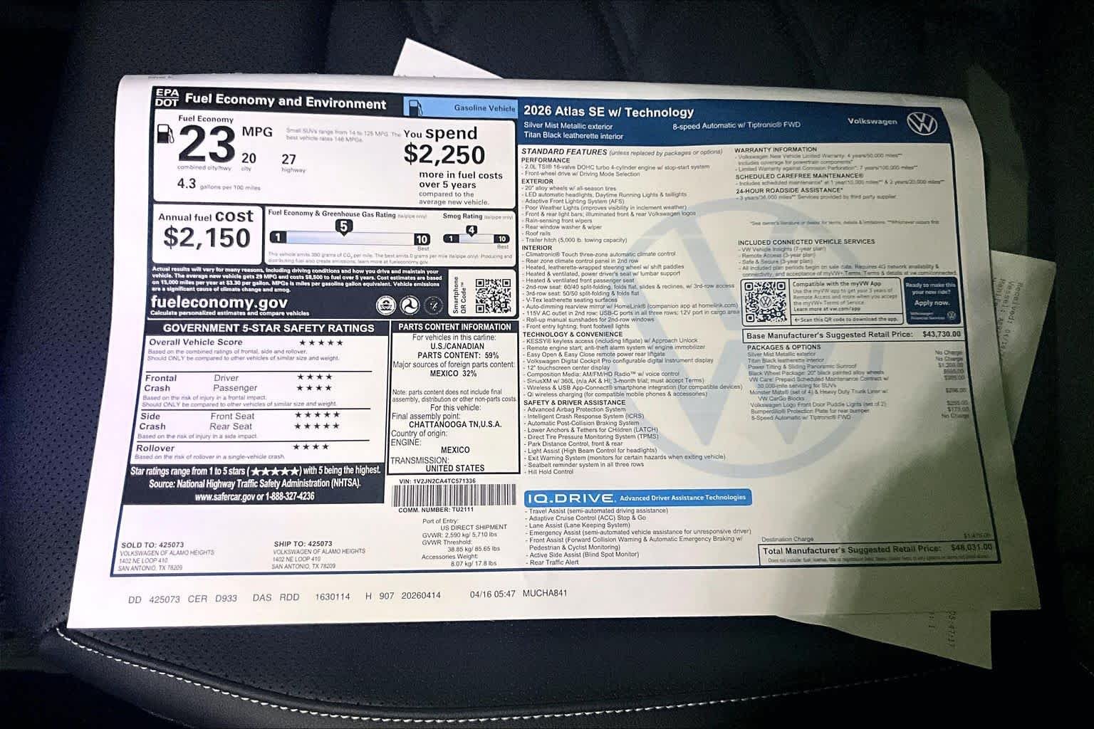 New 2026 Silver Mist Metallic Volkswagen 2.0T SE W/TECHNOLOGY image 18